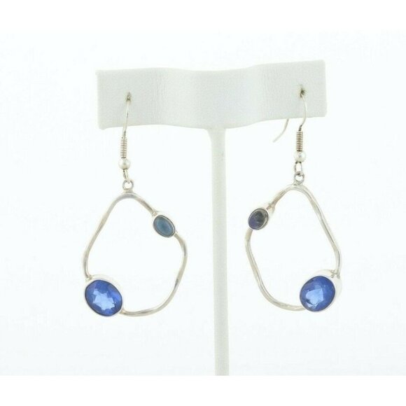 Sterling Silver Blue CZ and Moonstone Earrings Dangle Drop Earrings - Picture 1 of 7